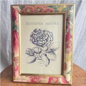 Vintage 90s Frame 5x7 Floral Painted Wood‎ Gold Trim Jennifer Moore Tabletop